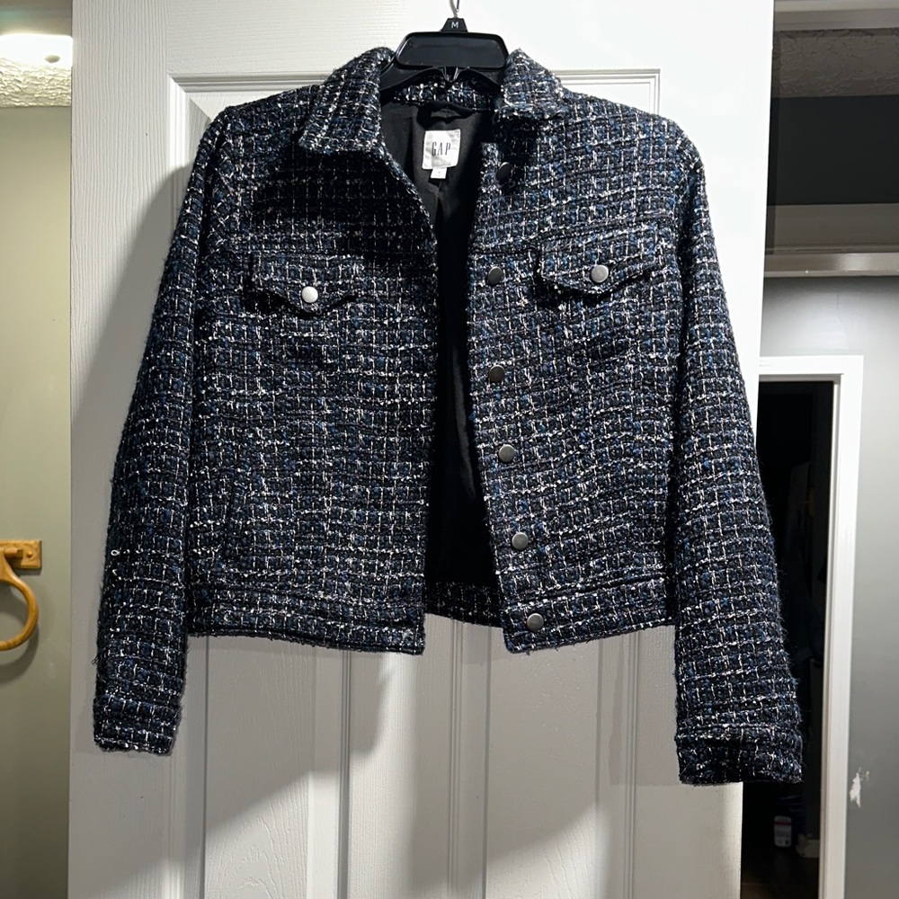 Chic Tweed Jacket - Black White and Blue